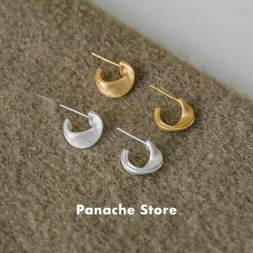 PANACHE 不规则几何拉丝金银色扭扭C耳钉 小众简约通勤高级感耳环