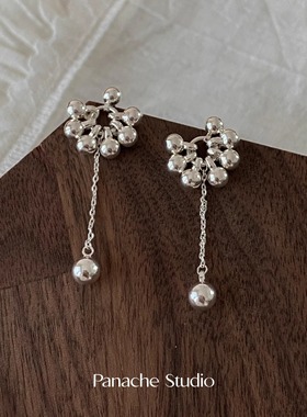 PANACHE 银色金属小球吊坠耳环 韩系几何简约小众百搭冷淡风耳饰