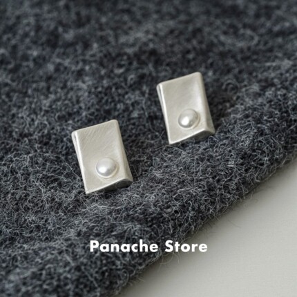 PANACHE 哑光几何银色拉丝珍珠耳钉 小众设计高级感简约通勤耳环