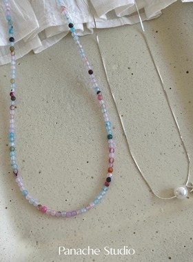 PANACHE 冰淇淋彩色玛瑙星芒珍珠项链 小众清新甜美天然石锁骨链