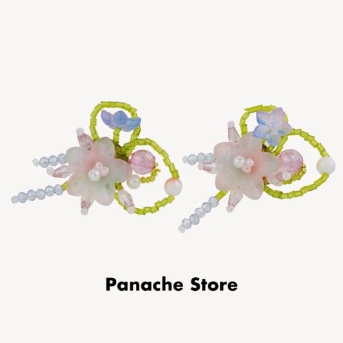 PANACHE 桃雾摇 春夏缤纷彩色花簇耳环 手工串珠小众森系清新耳钉