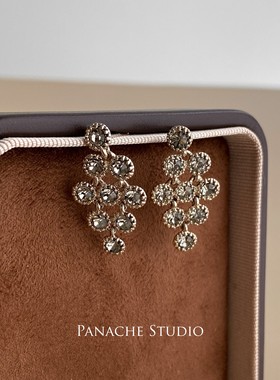 PANACHE 闪钻金咖锆石流苏耳钉小众设计精致气质高级感耳饰耳环女