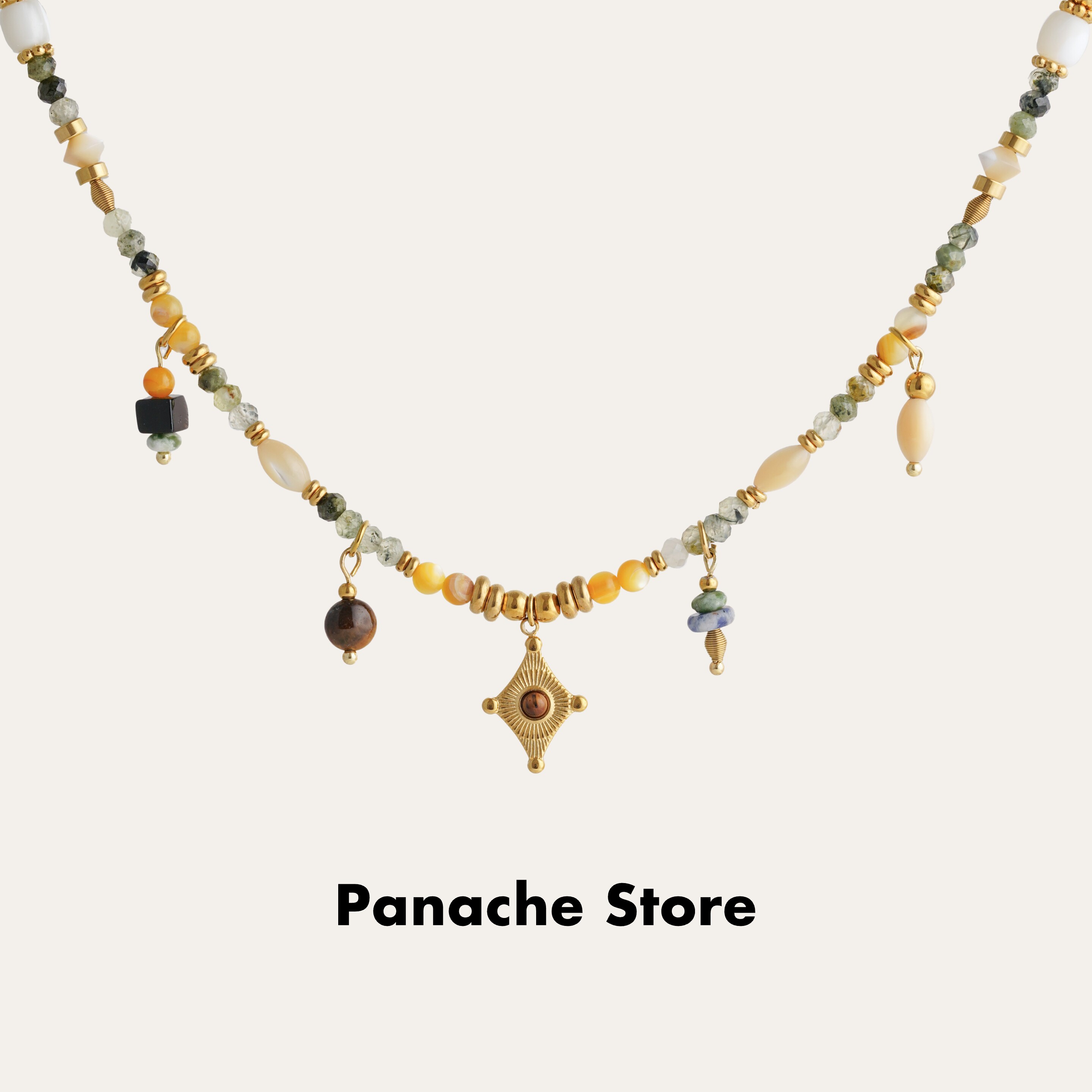 PANACHE 小众天然石彩色宝石吊坠串珠项链 设计感百搭高级锁骨链