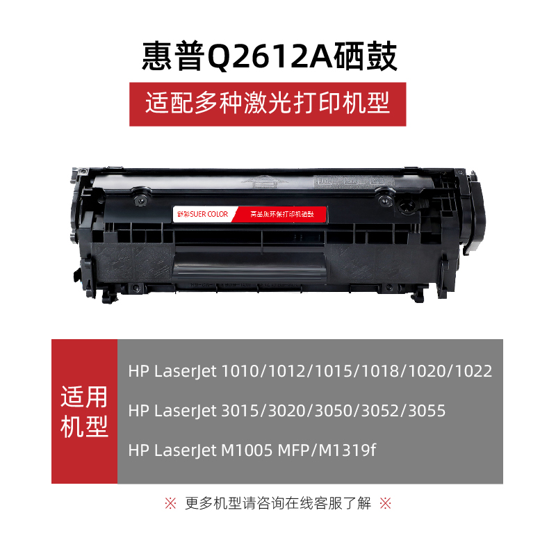 适用惠普HPLaserJetM1005MFP硒鼓激光打印机Q2612A墨盒粉盒易加粉