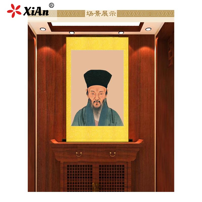 好货人物画像图 王守仁古代圣贤书房装饰字画 复古绢布卷轴挂画