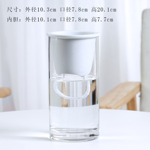 自动懒人吸水花盆陶瓷玻璃圆柱花瓶绿萝水培花盆螺纹玻璃花盆 包邮