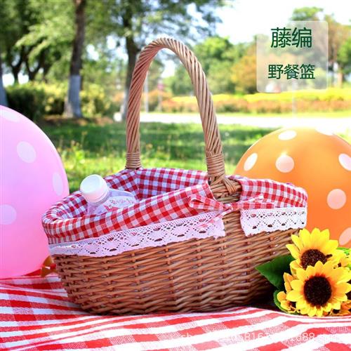2023春游篮子新款踏青户外野餐篮田园藤编购物篮子手提水果篮收纳