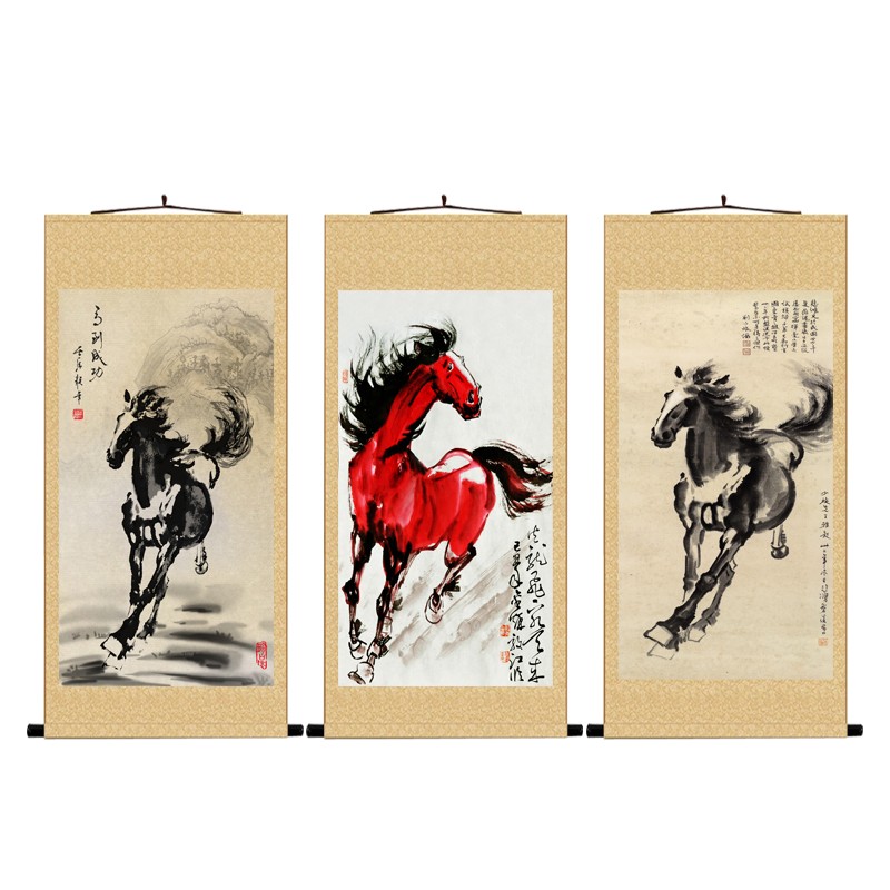新品国画马到成功徐悲鸿奔马图八骏图郎世宁马中式客厅办公室装饰