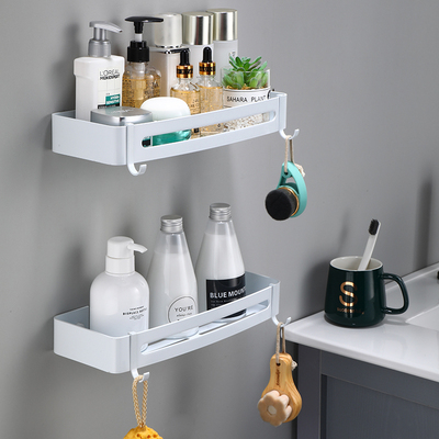白色浴室免打孔长方置物篮  卫生间三角双层壁挂简约置物架长方篮