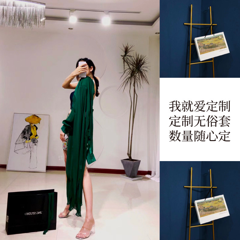 网红精美金边印刷礼品袋服装店购物袋纯黑色简约手提袋礼物袋纸袋