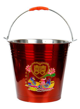 结婚子孙桶新娘陪嫁用品红色水桶不锈钢喜桶一对婚庆红桶结婚桶子