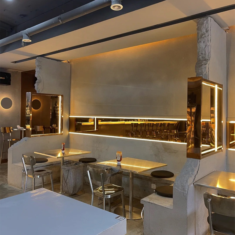 咖啡厅吧台不锈钢靠背餐椅户外铁艺金属小椅子简约轻奢餐桌椅组合