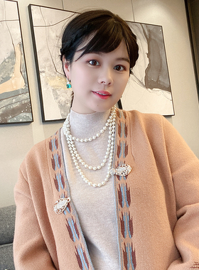 项链女长款珍珠挂件韩国时尚简约夸张气质毛衣链旗袍装饰链夏