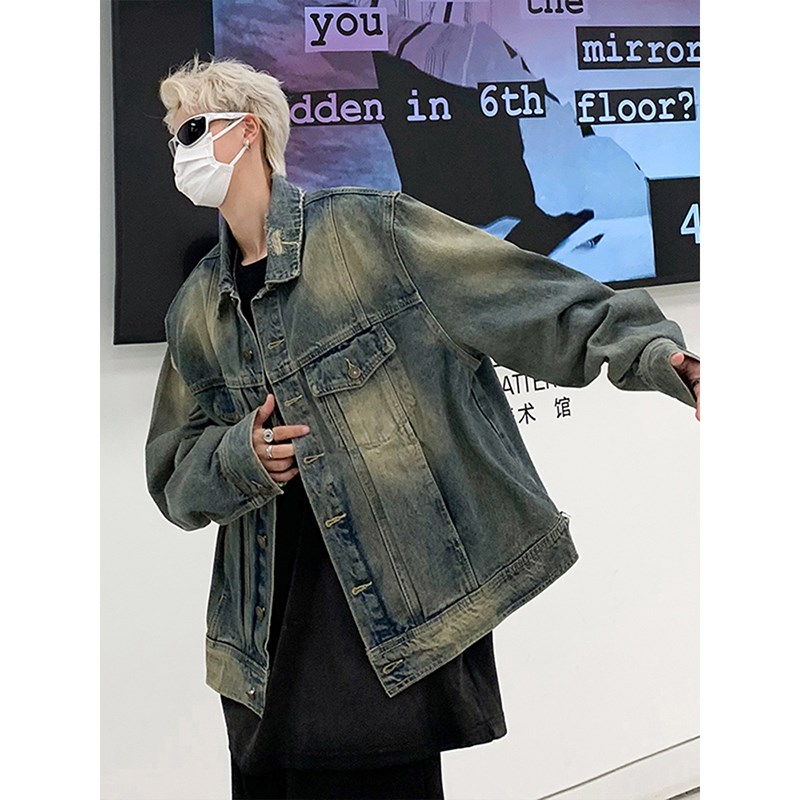 美式复古水洗牛仔外套短款cleanfit高街夹克男高级感痞帅牛仔褂子