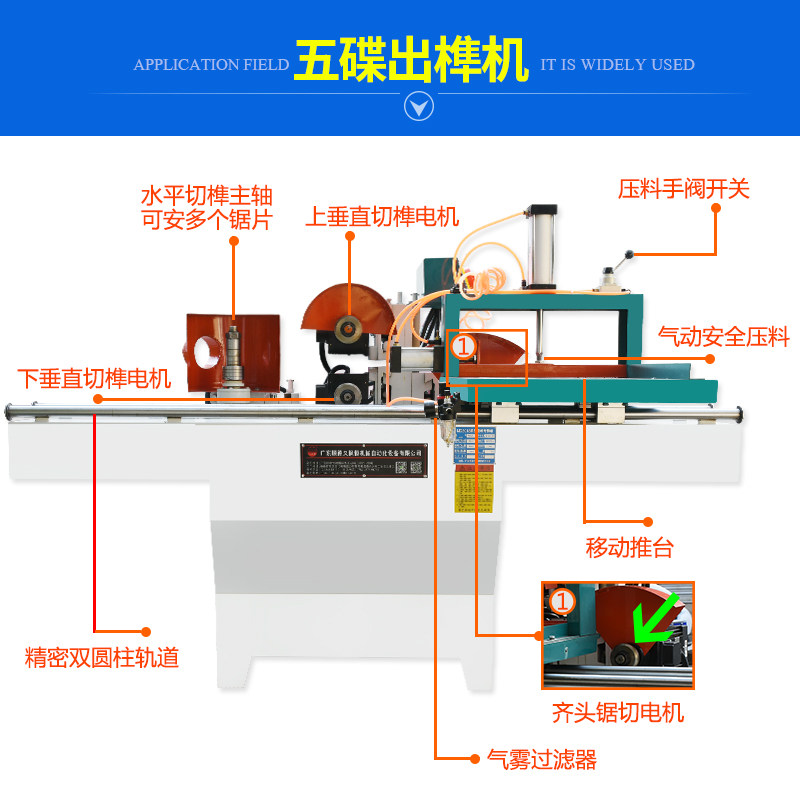 极速木工机械2108气动五碟出榫机 锯片开榫机 实木家具直榫双轨出