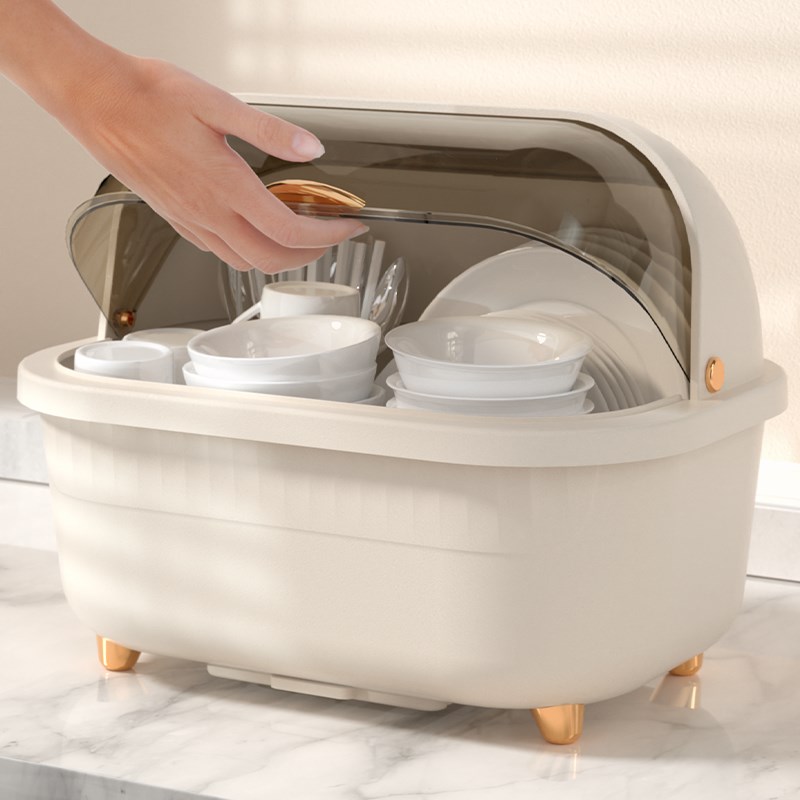 碗筷收纳盒碗盘柜带盖子防尘装餐具放碗家用置物架厨房加厚沥水碗