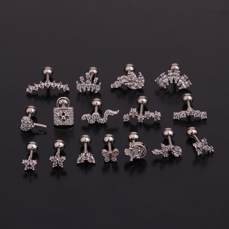 2023 1PC Korean Stainless Steel Zircon Ear Piercing Earring