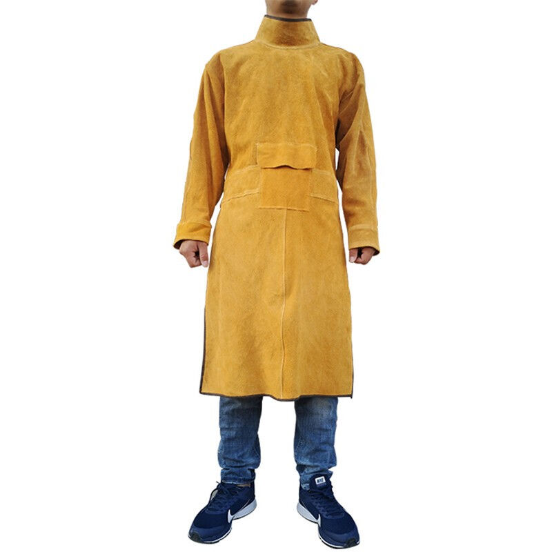 好货援邦耐磨隔热连体劳保服带袖牛皮围裙防阻燃焊接服牛皮电焊防