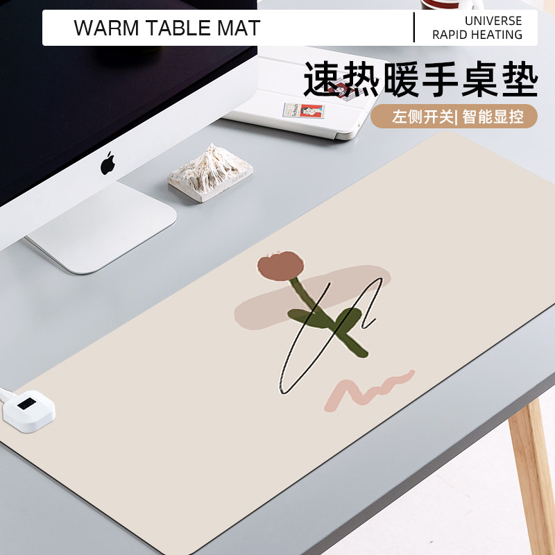好货卡通郁金香加热滑鼠垫超大暖桌垫办公室桌面发热速热垫防水暖