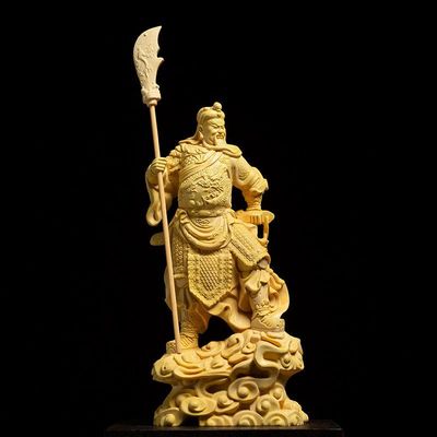 16CM Door God Guan Gong Figurine Guan Yu statue Wood Statue