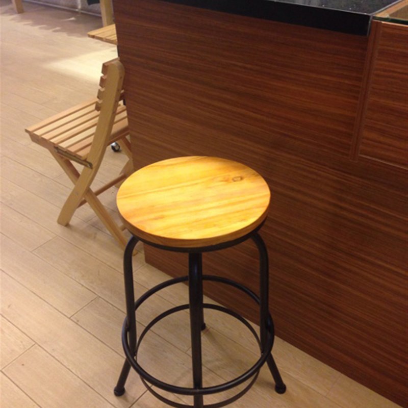 欧式铁艺复古高脚凳   咖啡厅吧台椅 升降旋转实木椅奶茶店酒吧