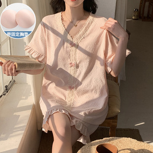 甜美ins风家居服套装 云朵棉睡衣女夏季 韩版 带胸垫短袖 可外穿 短裤
