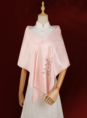 高级感桑蚕丝红色丝巾外搭女真丝披肩婚宴妈妈礼服蚕丝围脖礼盒装