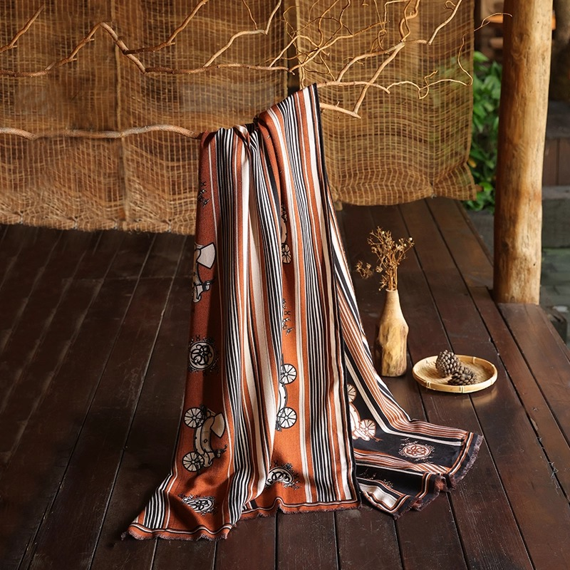 真丝羊毛双面印花丝巾女夏季长条围巾披肩两用多功能民族风复古