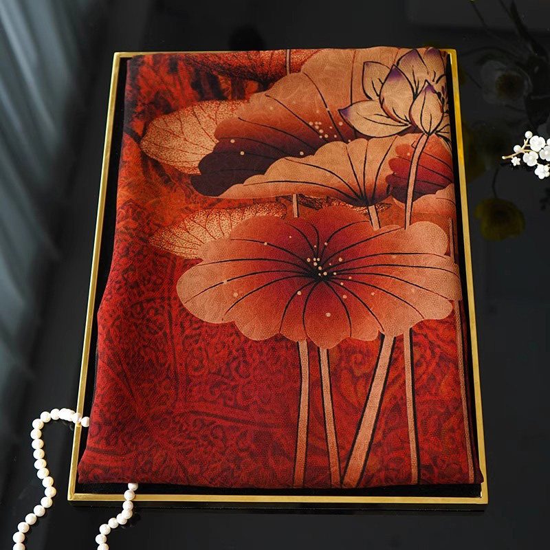 高档香云纱黄金罗真丝丝巾女中国风双面异色桑蚕丝披肩大方巾女款