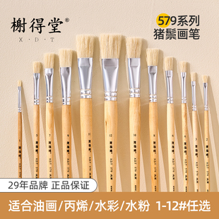 榭得堂579猪鬃油画笔专用画笔水粉笔猪鬃毛画画丙烯平头排笔笔刷刷美术猪毛笔刷套装 硬毛毛笔刷专用笔谢德堂