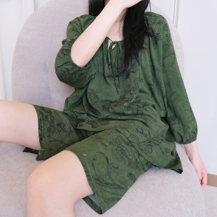 夏季 国风防凸点2025新款 棉绸套头睡衣女带内衬慵懒风空调服家居服