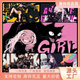 电竞卡通动漫滑鼠键盘游戏护腕电脑桌办公桌 黑猫鼠标垫超大二次元