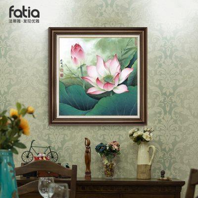 新中式荷花装饰画正方形挂画客厅玄关走廊禅意茶室墙面莲花壁画图片