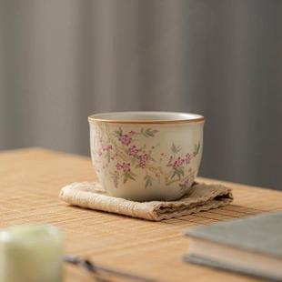 陶瓷可养个人专用茶具茶盏 米黄汝窑主人杯茶杯高档品茗杯单个中式