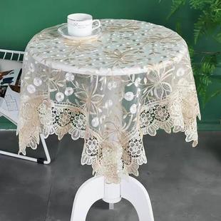 小圆桌桌布蕾丝纱布方形简约刺绣茶几餐桌布多用防尘盖巾布艺 欧式