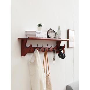 玄关简易衣帽架壁挂墙上衣服挂架创意卧室入户门挂衣架实木置物架