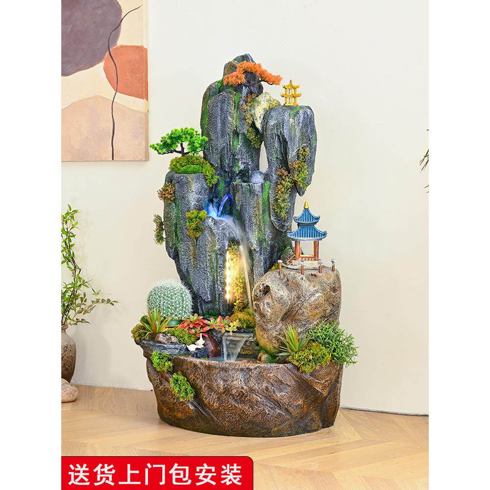 鱼缸假山造景流水墙摆件循环水景喷泉客厅店铺玄关开业招财风水轮