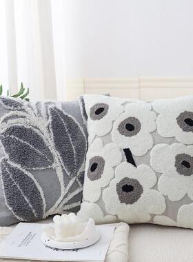 灰色沙发抱枕客厅簇绒流苏靠背垫高级感样板间飘窗床头靠枕可拆洗