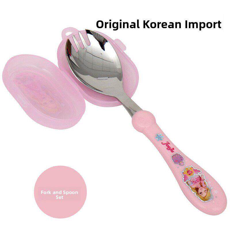 韩国进口叉勺一体304不锈钢儿童沙拉叉创意叉卡通餐具套装面条勺