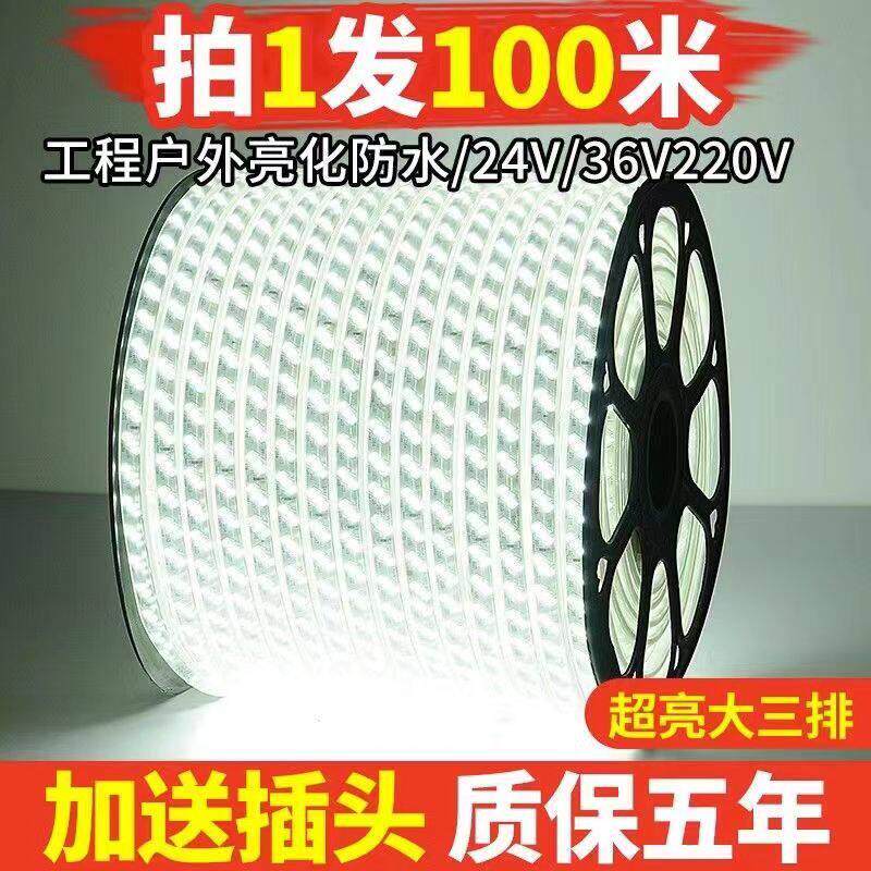led灯带100米220V户外工程照明户外防水养殖塔吊工地地下室24V36V