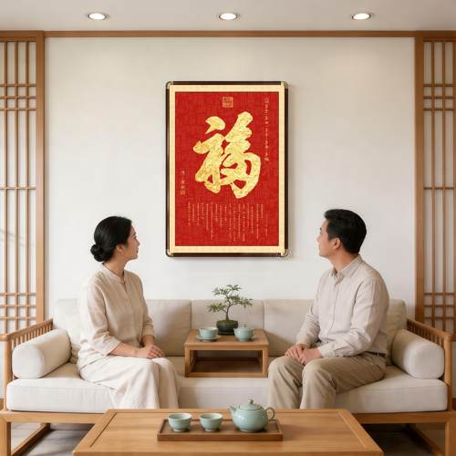 天下福康熙福字挂画进门入户玄关装饰画大堂字画迎门墙百福图
