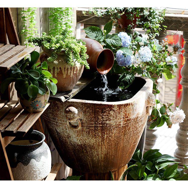 手工复古陶瓷大缸粗陶落地摆件圆坛仿古方水缸大花盆鱼缸庭院园林,家居饰品,花瓶,淘宝优惠券,粉丝福利购,淘宝优惠卷