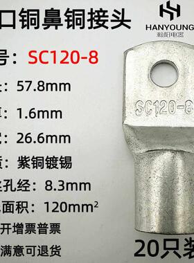 20只紫铜SC120-8/10/12/14/16窥口接线鼻子铜接头铜线耳接线端子