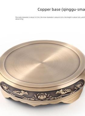 黄铜古董圆雕莲花室内家用板香炉底座茶壶佛像花瓶壶入口装饰品