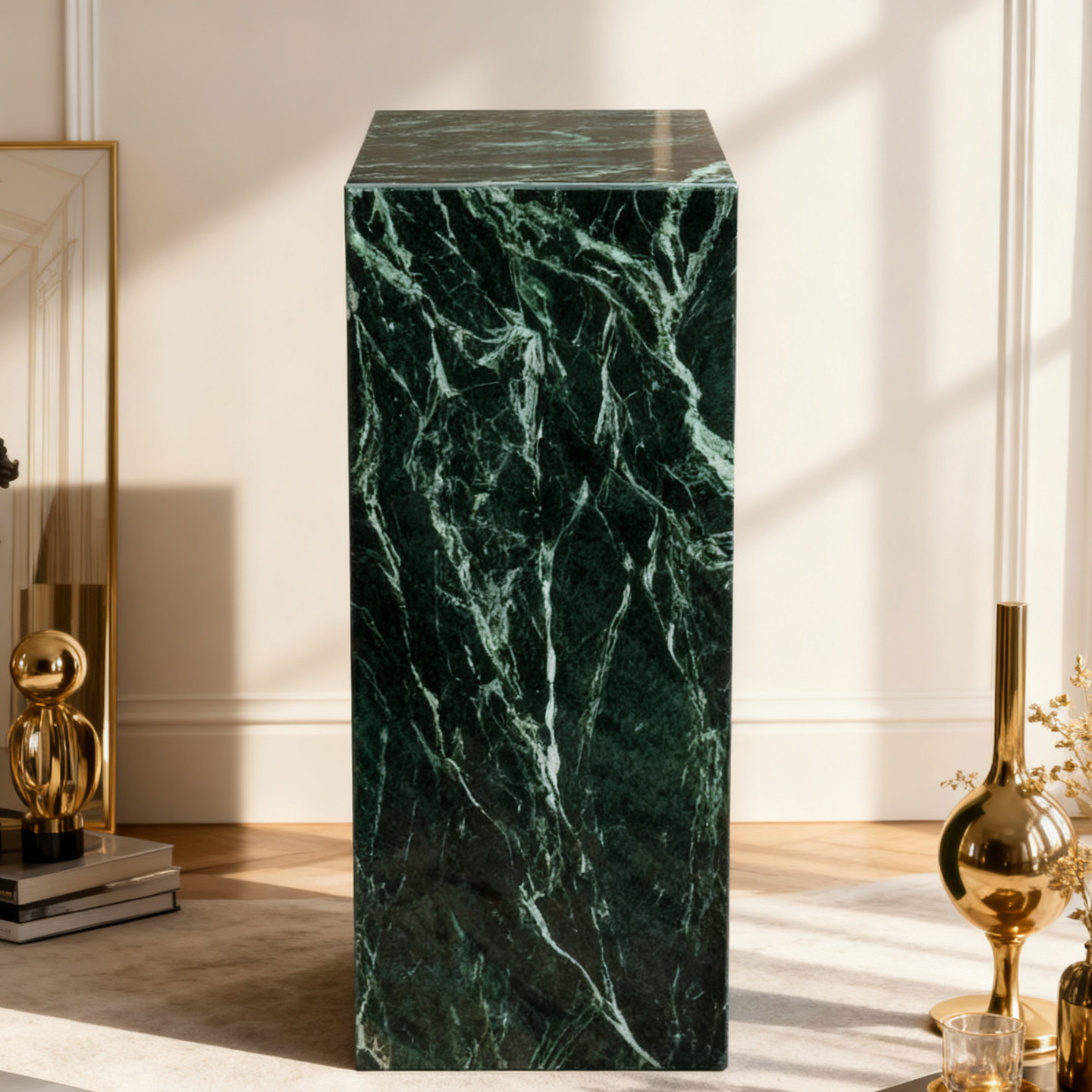 天然绿色大理石柱子轻奢摆件底座现代玄关摆件台雕塑底座高端定制