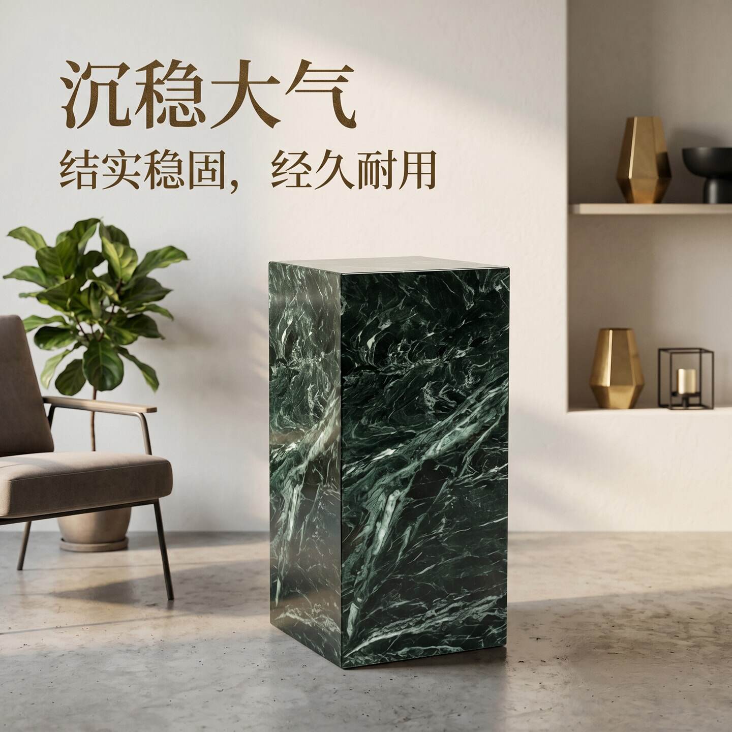 天然大理石底座酒店养生馆别墅客厅石墩子工艺品摆件底座高端定制