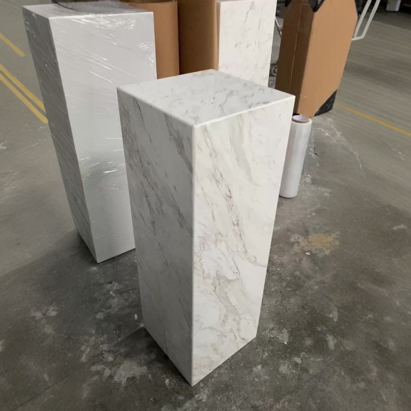 天然爵士白大理石摆件底座酒店别墅样板间玄关装饰立柱雕塑底座台