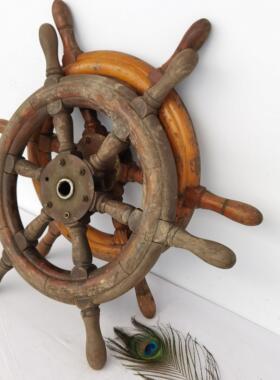 老物件老船木船方向盘复古装饰挂件实木舵轮收藏影视道具摆件
