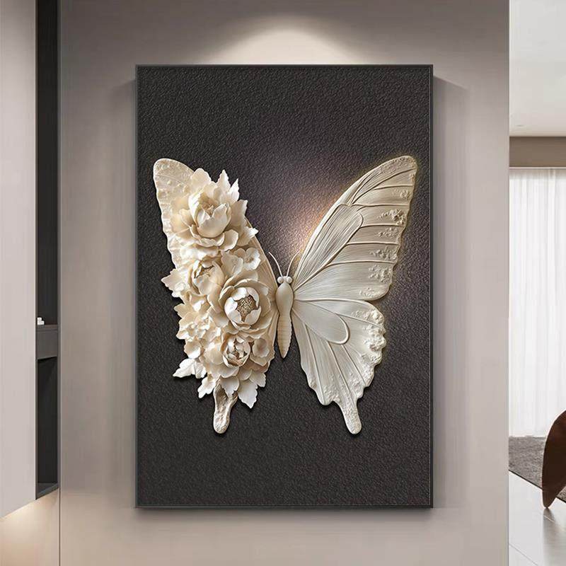 高级感黑白蝴蝶玄关装饰画浮雕立体感客厅沙发背景墙壁挂画落地画,家居饰品,现代装饰画,淘宝优惠券,粉丝福利购,淘宝优惠卷