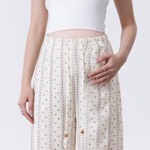 孕妇裤子夏季薄款外穿天丝亚麻阔腿裤2025新款无托腹印花长裤夏装